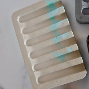 Turquoise Marbled Concrete Soap Dish