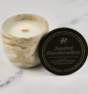 Toasted Marshmallow concrete candle in gold marbled vessel