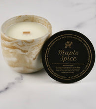 Load image into Gallery viewer, Maple Spice Concrete Candle in Gold marbled vessel