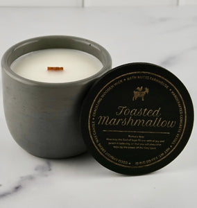 Toasted Marshmallow concrete candle in slate colored vessel
