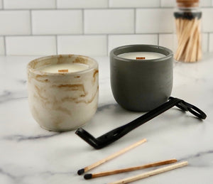 Gold marbled and slate colored concrete candles
