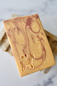 Orange Spice Goat Milk Soap on soap dish