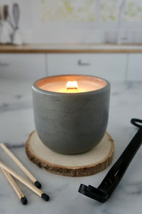 Wooden Wick Candle in Concrete Vessel