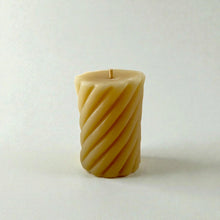 Load image into Gallery viewer, Pure beeswax candle, twisted pillar on white background